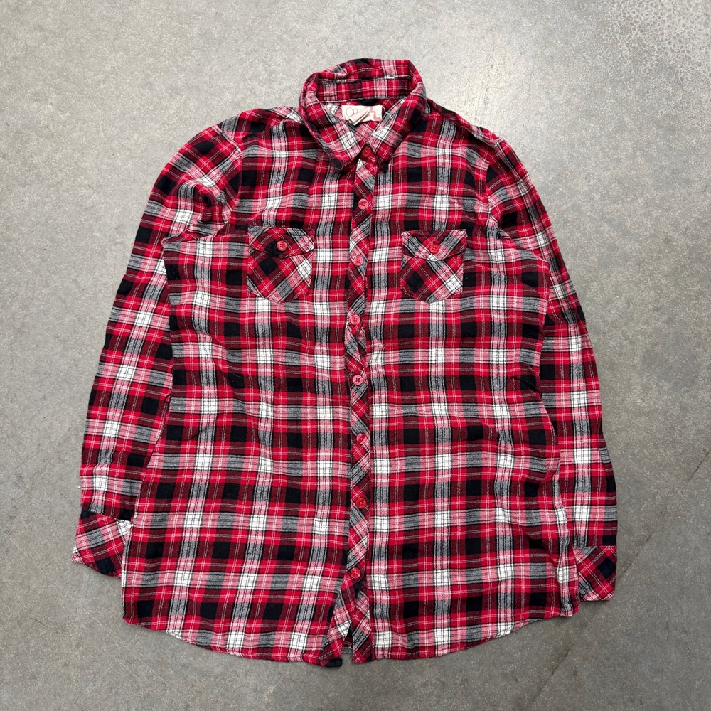 OP Ocean Pacific Red Plaid Flannel Shirt Womens XL Long Sleeve Button Down Top